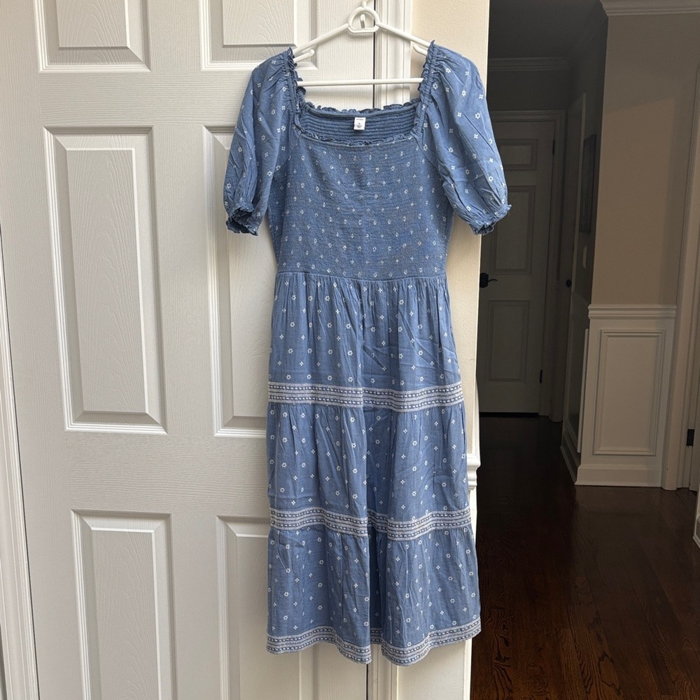 Old Navy Blue Patterned Midi Dress